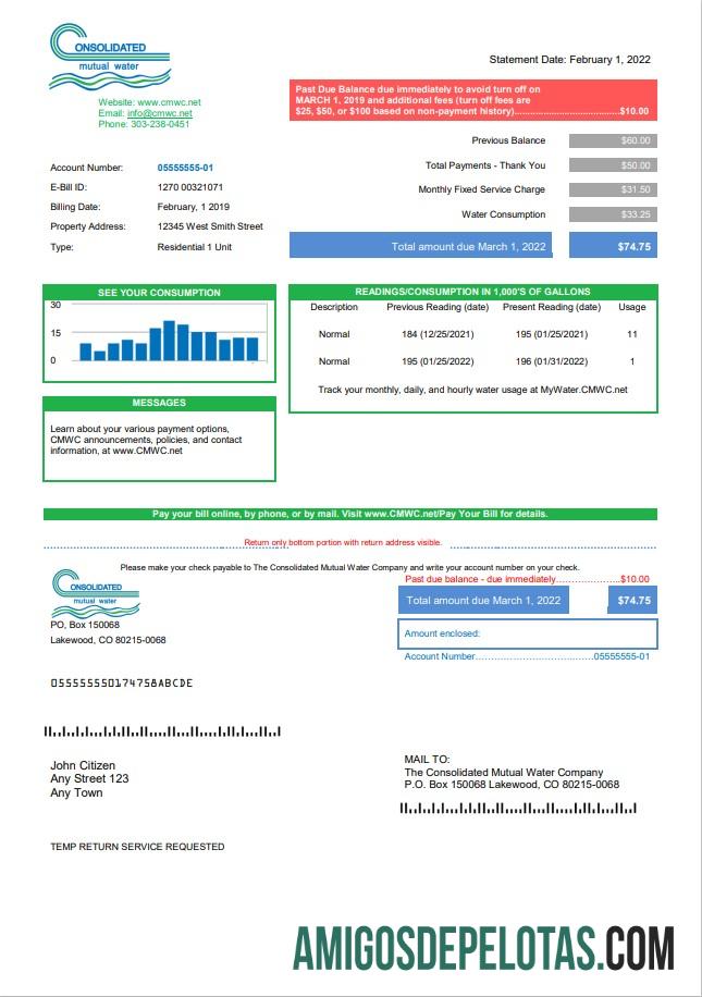 imprimível Modelo de conta de serviços públicos mútuos consolidados dos EUA em formato Word e PDF